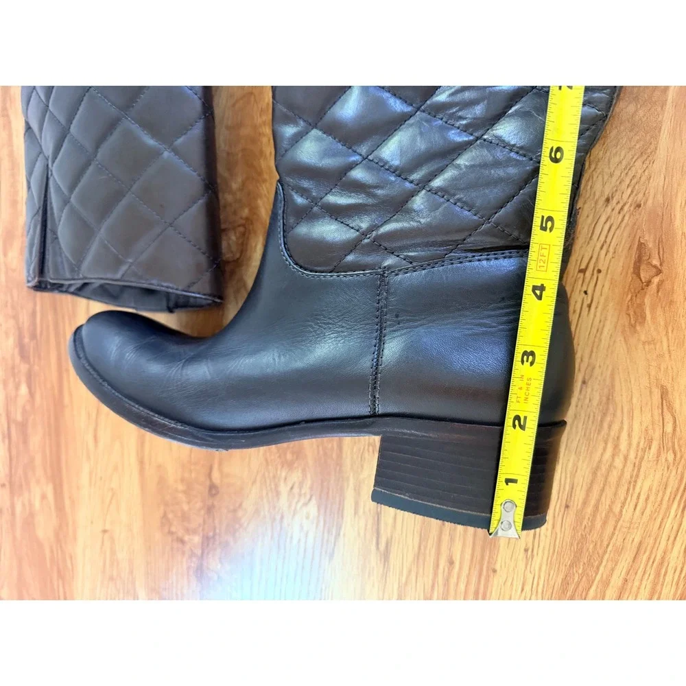 Tory Burch Kiernan Quilted Leather Riding Boots Brown Logo 8.5M